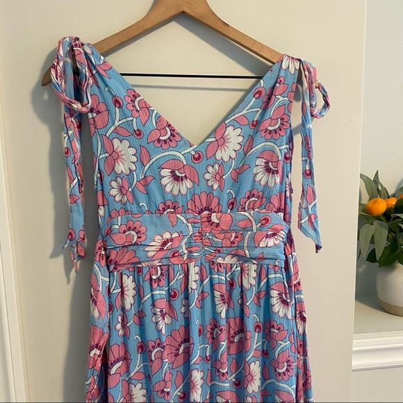 NWT Banjanan Carnation Floral Full Bloom Blue Pink Maxi Dress XS - Picture 11 of 16